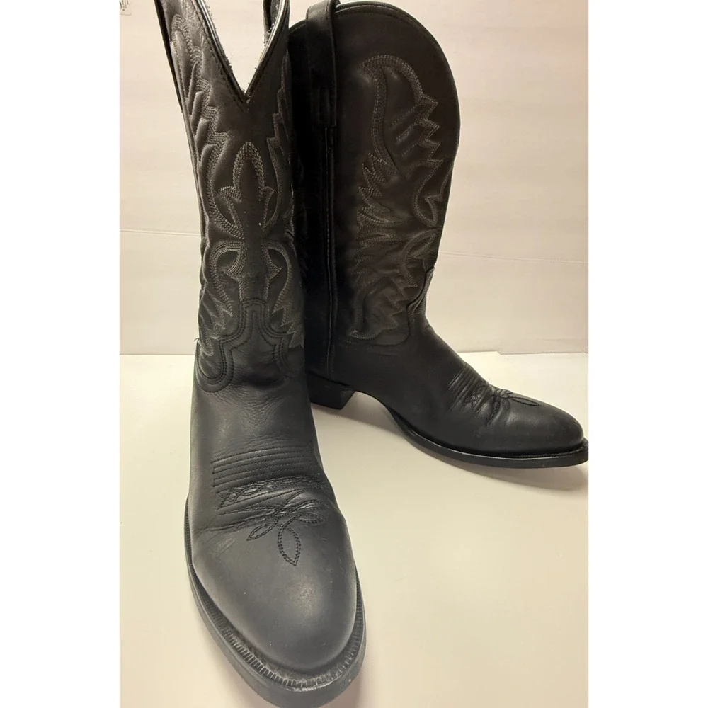 Laredo Black Leather Western Cowboy Boots Embroidered Square Toe Rodeo Mens 12EW
